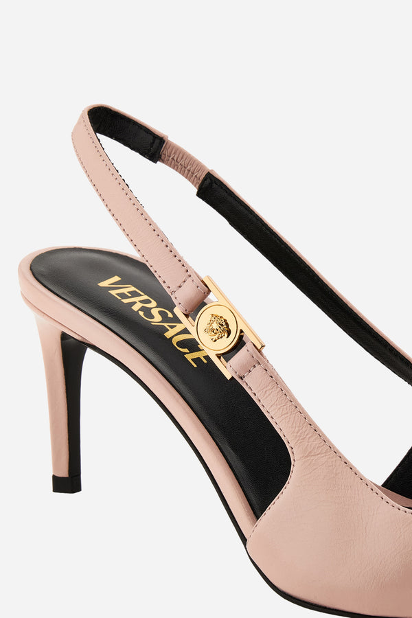 Medusa Lock Sling Back  In Shiny Calf Leather-Metal Hardware