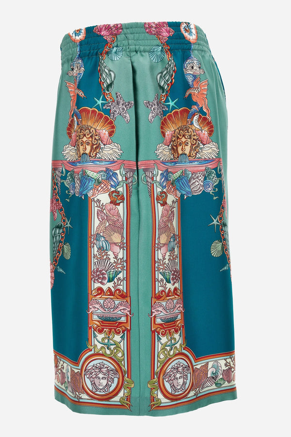 Shorts In Silk Twill  Coral Theatre Print