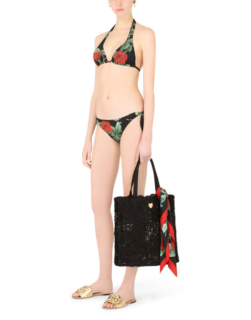 ROSE-PRINT PADDED TRIANGLE BIKINI TOP