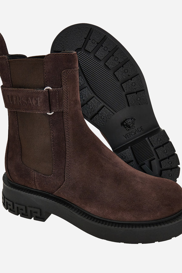 Versace Tank Chelsea Boot In Suede-Enamel Hw