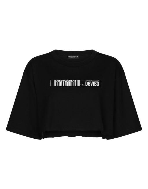 CROPPED SHORT-SLEEVED COTTON JERSEY T-SHIRT WITH ROUND NECK DGVIB3