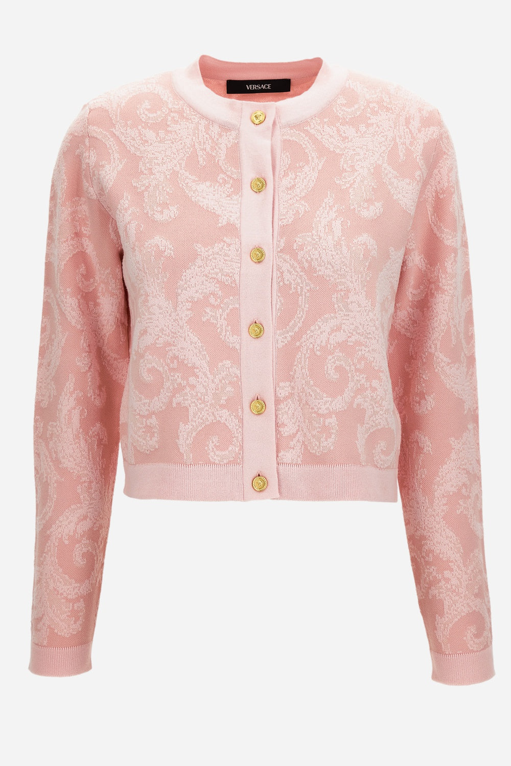 Knit Sweater In Barocco Leafy Viscose Blend Jacquard