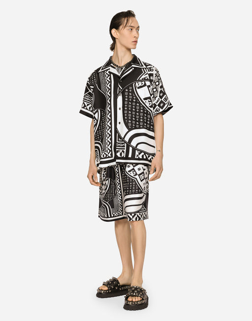 BANDANNA-PRINT SILK HAWAIIAN SHIRT