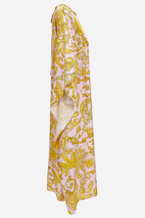 Dress In Silk Twill Barocco Palm Allover Print