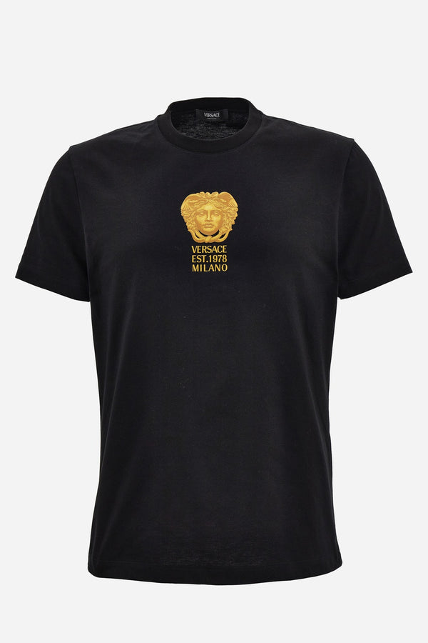 T-Shirt In Compact Cotton Jersey Fabric + Hall Of Statues Medusa Print
