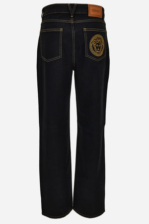 Pant Denim In Rinse Wash Denim With Medusa Embroidery