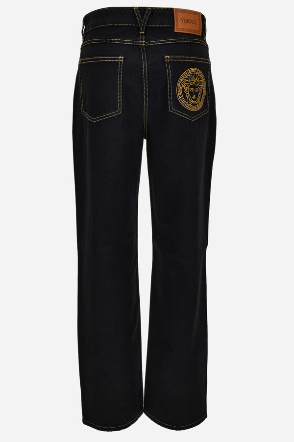 Pant Denim In Rinse Wash Denim With Medusa Embroidery