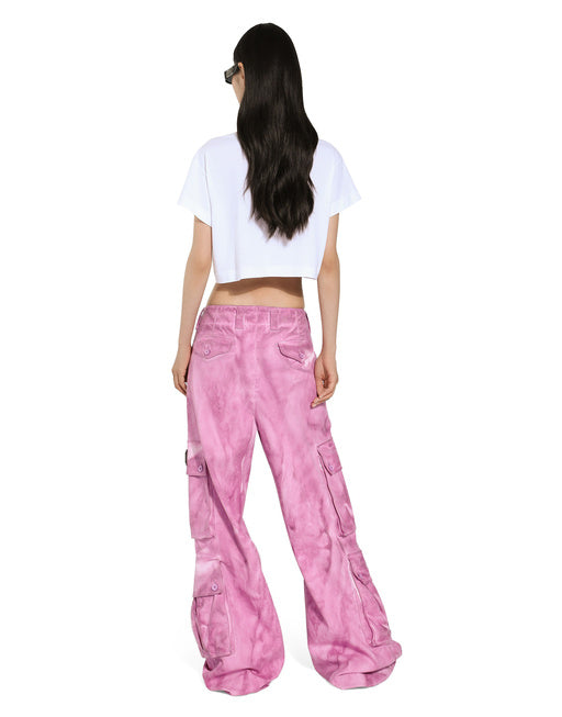CROPPED JERSEY T-SHIRT WITH FLOWER APPLIQUÉ