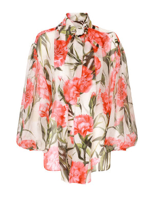 CARNATION-PRINT CHIFFON SHIRT