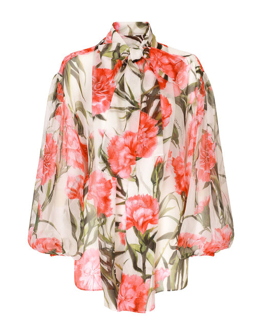 CARNATION-PRINT CHIFFON SHIRT