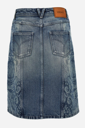Skirt Denim In Blue With Barocco Laser Inserts