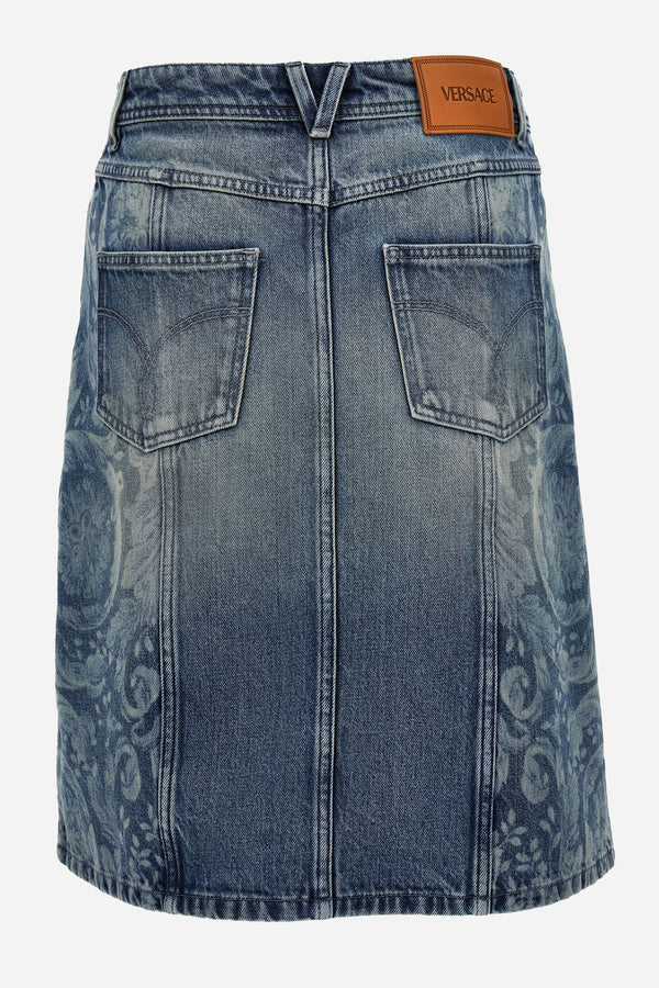 Skirt Denim In Blue With Barocco Laser Inserts