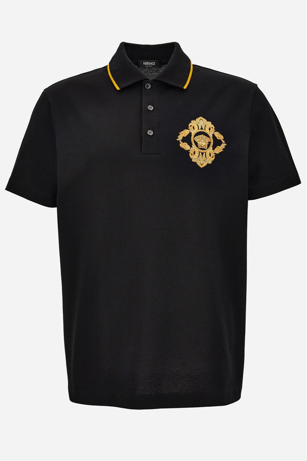 Polo In Piquet Fabric + Architectural Barocco Crest Embroidery