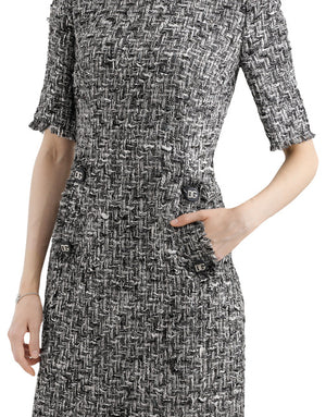 RASCHEL TWEED MIDI DRESS WITH SHORT SLEEVES
