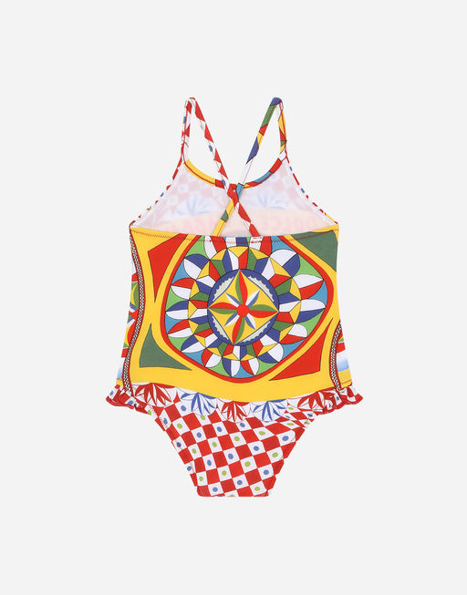 CARRETTO-PRINT ONE-PIECE SWIMSUIT WITH RUCHED SIDE