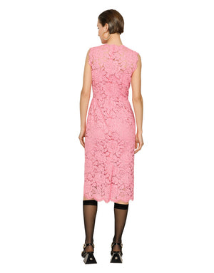 BRANDED STRETCH LACE CALF-LENGTH DRESS