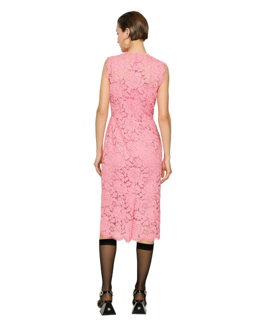 BRANDED STRETCH LACE CALF-LENGTH DRESS