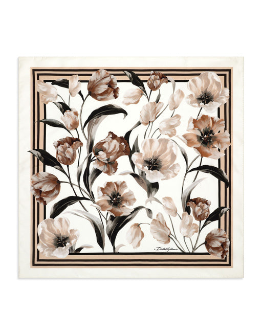 FLORAL-PRINT SILK BANDANNA (50X50)