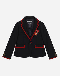 SINGLE-BREASTED WOOL JACKET WITH SATIN DETAILS