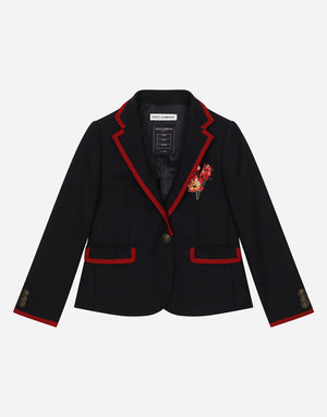 SINGLE-BREASTED WOOL JACKET WITH SATIN DETAILS