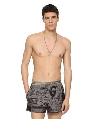 SHORT SWIM TRUNKS WITH LOGO PRINT