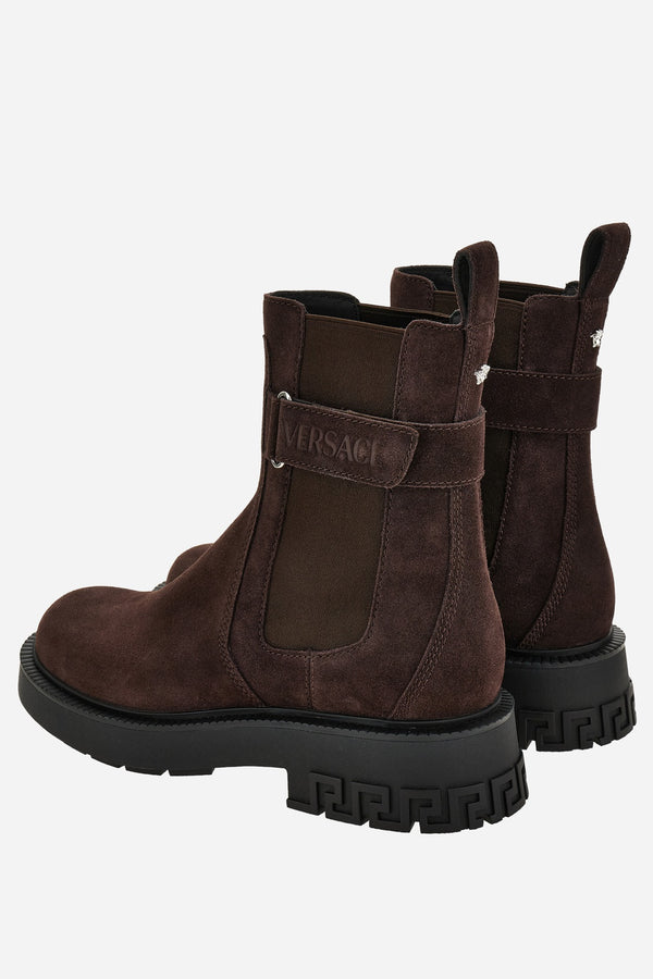 Versace Tank Chelsea Boot In Suede-Enamel Hw