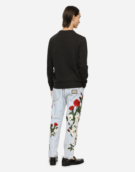 CREWNECK WOOL SWEATER WITH EMBROIDERY
