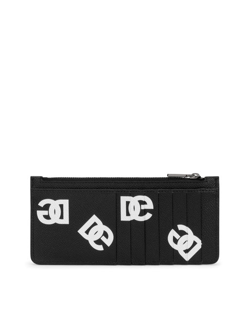VERTICAL CALFSKIN CARD HOLDER WITH ALL-OVER DG PRINT