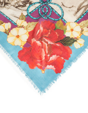 SCARF IN MODAL AND CASHMERE WITH SILK ROAD PRINT: 140 X 140CM- 55 X 55 INCHES