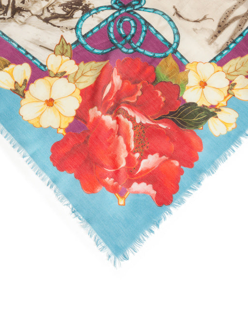 SCARF IN MODAL AND CASHMERE WITH SILK ROAD PRINT: 140 X 140CM- 55 X 55 INCHES
