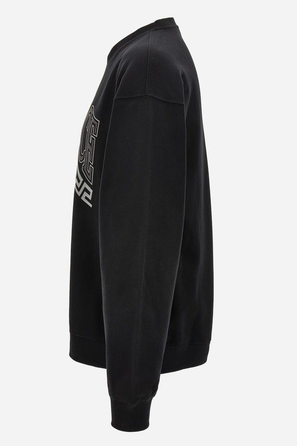 Sweatshirt In Jersey Fabric + Print And Studs Greca Varsity Logo