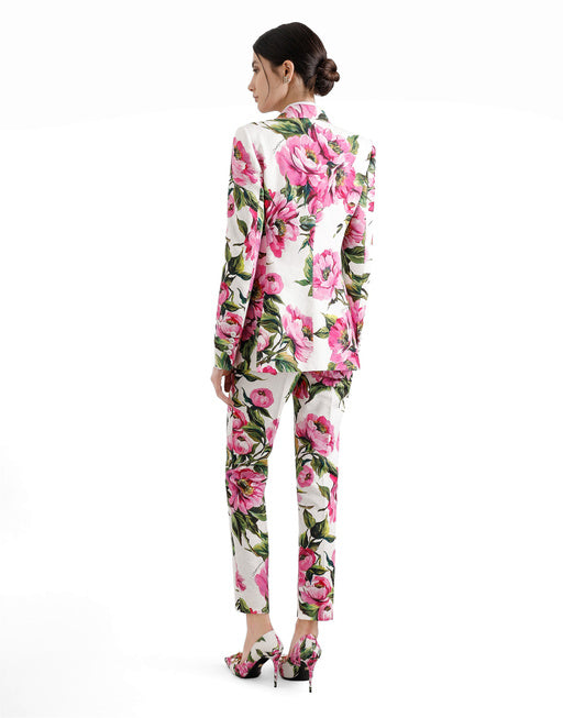 PEONY-PRINT COTTON JACQUARD PANTS