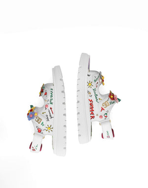 PRINTED CALFSKIN SANDALS WITH FLOWERS AND DG LOGO