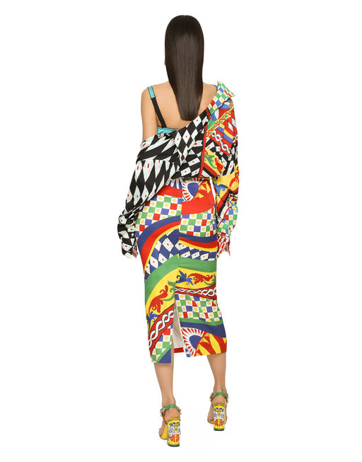 SHORT CARRETTO-PRINT POPLIN SHIRT WITH KNOT DETAIL
