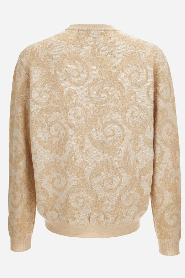 Knit Sweater In Barocco Leafy Jacquard Wool Blend