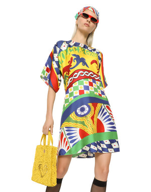 SHORT CARRETTO-PRINT TWILL DRESS