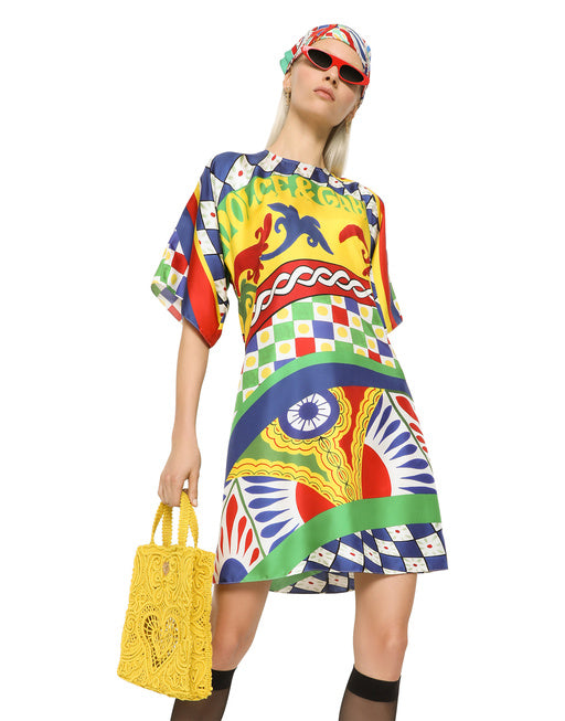 SHORT CARRETTO-PRINT TWILL DRESS