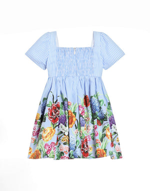 STRIPED POPLIN DRESS WITH FLORAL PRINT