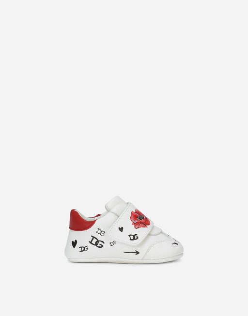 NAPPA LEATHER NEWBORN SNEAKERS WITH POPPY PRINT