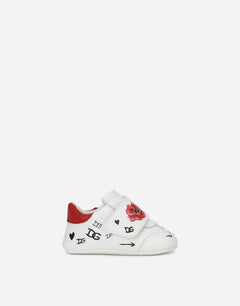 NAPPA LEATHER NEWBORN SNEAKERS WITH POPPY PRINT