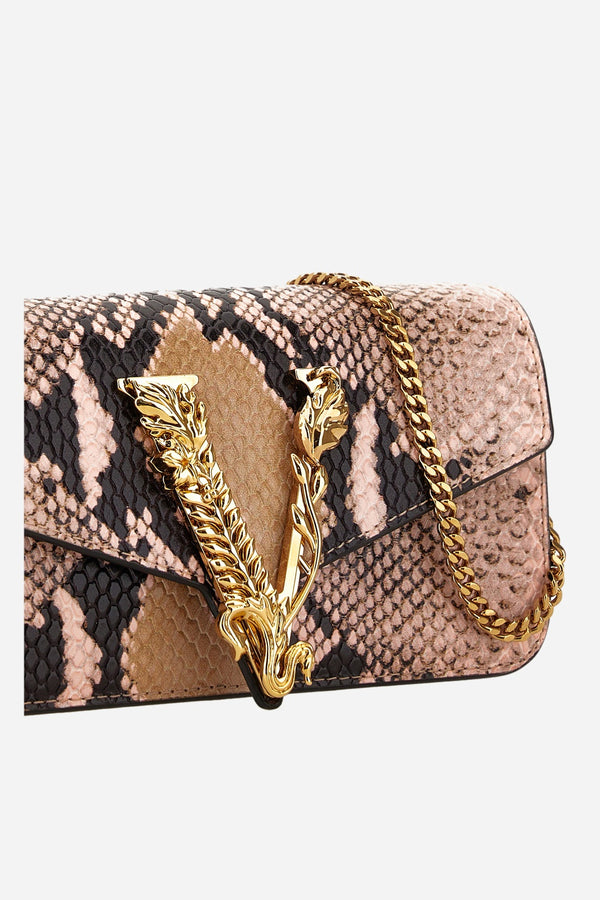 Virtus Mini Chain Crossbody In Printed Python Calf Leather