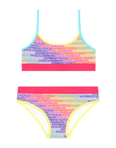 SPANDEX 2-PIECE SWIMSUIT WITH ALL-OVER LOGO PRINT