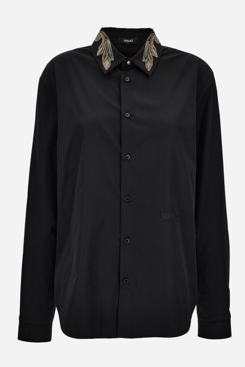 Informal Shirt In Poly Cotton Poplin Fabric-Leaf Embroidery Collar-Versace Emb.