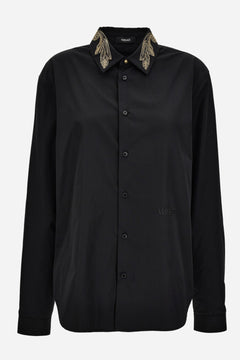 Informal Shirt In Poly Cotton Poplin Fabric-Leaf Embroidery Collar-Versace Emb.
