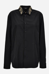 Informal Shirt In Poly Cotton Poplin Fabric-Leaf Embroidery Collar-Versace Emb.