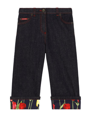 5-POCKET DENIM JEANS WITH BRANDED TAG