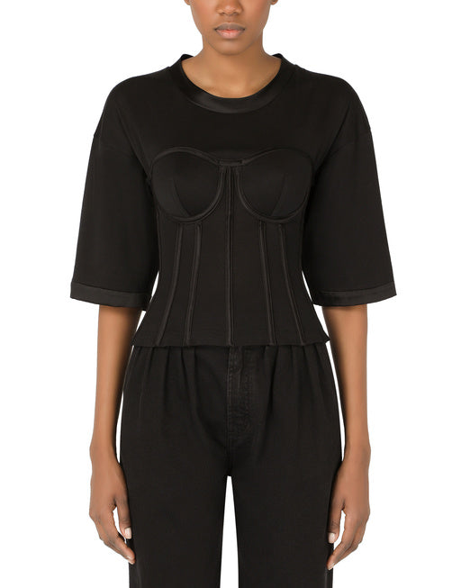 JERSEY T-SHIRT WITH SATIN BUSTIER DETAILS