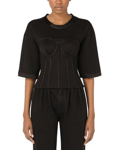 JERSEY T-SHIRT WITH SATIN BUSTIER DETAILS