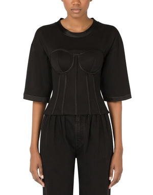 JERSEY T-SHIRT WITH SATIN BUSTIER DETAILS
