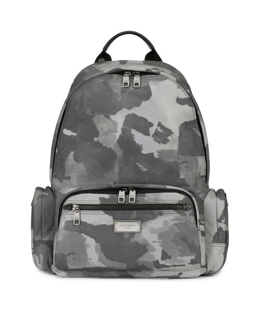 CAMOUFLAGE-PRINT NYLON BACKPACK WITH BRANDED TAG